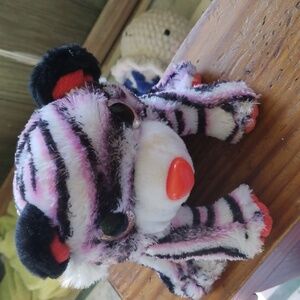 MVP Plush White Tiger Pink Black Stripped Glitter Eyes 6" Sitting Stuffed Animal